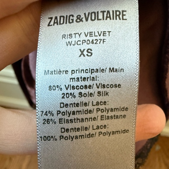ZADIG & VOLTAIRE Risty Velvet Slip Dress Lace Silk Whimsigoth Fairy Grunge XS - Picture 5 of 7
